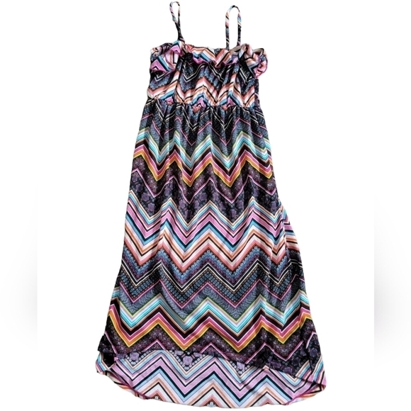 Beautees Maxi Medium Multi Colored Zig Zag Chevron Spaghetti Strap summer Dress - Picture 1 of 10